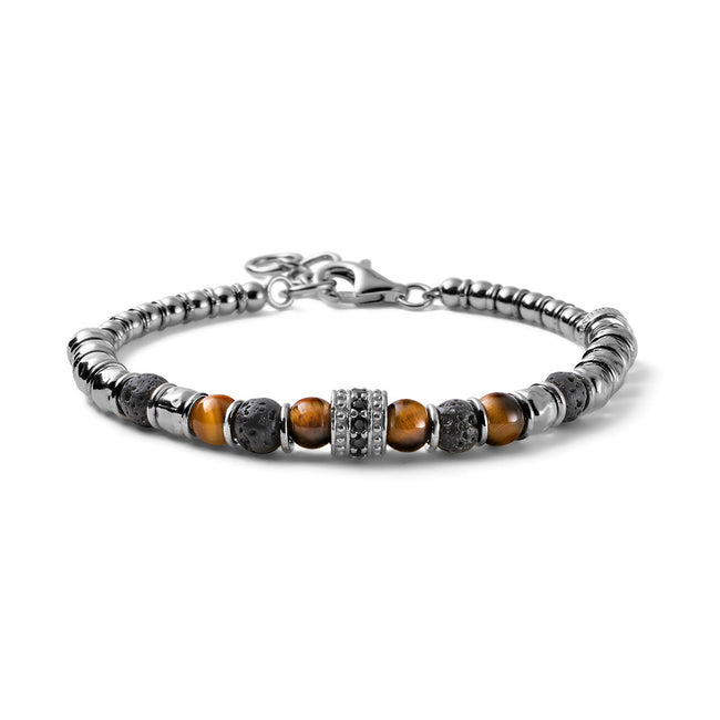 MARIA CRISTINA STERLING | BRACCIALE UOMO CUE FIRE IN ARGENTO PIETRE E CRISTALLI NERI | G4142