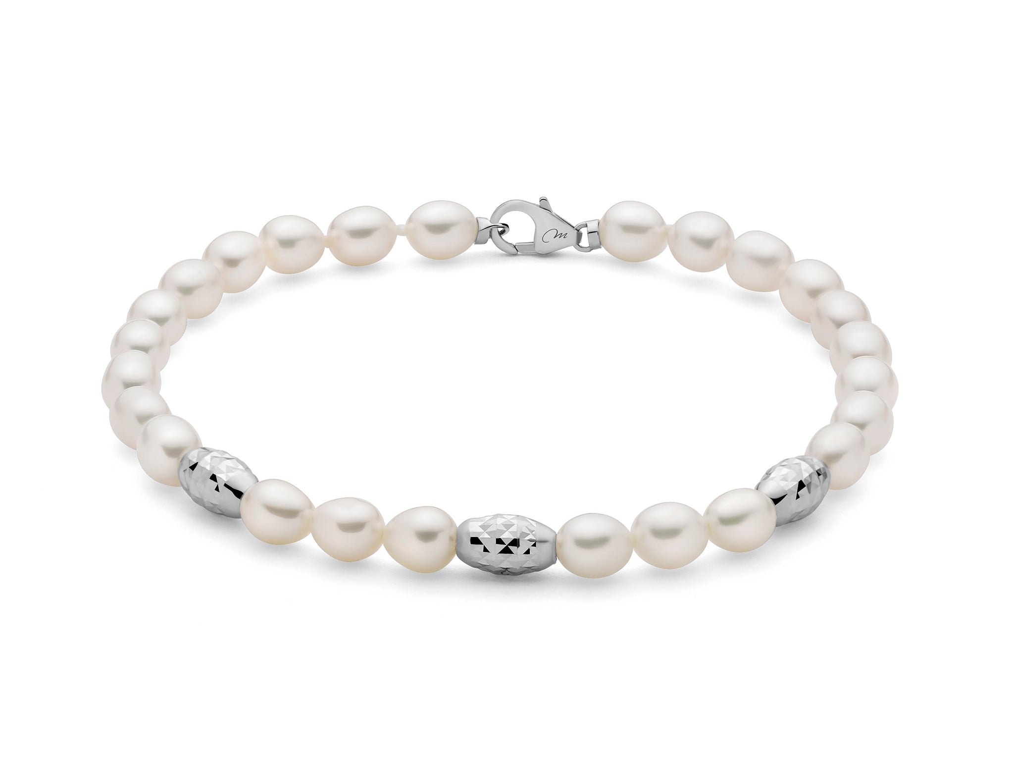 MILUNA | Bracciale Pepite di perle 5-5,5 con tre elementi in argento diamantato | PBR3639B