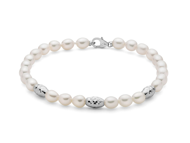 MILUNA | Bracciale Pepite di perle 5-5,5 con tre elementi in argento diamantato | PBR3639B