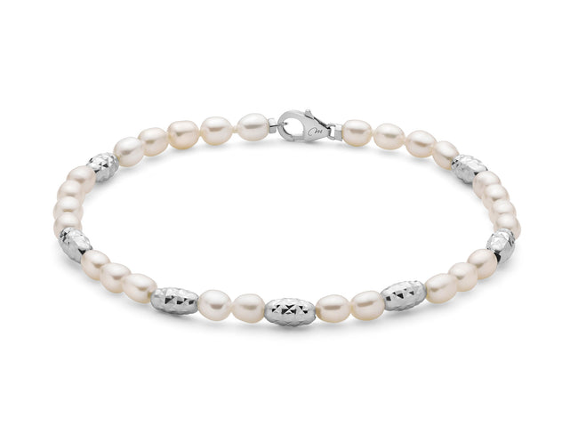 MILUNA | Bracciale Pepite di perle alternato da elementi diamantati in argento | PBR3642B