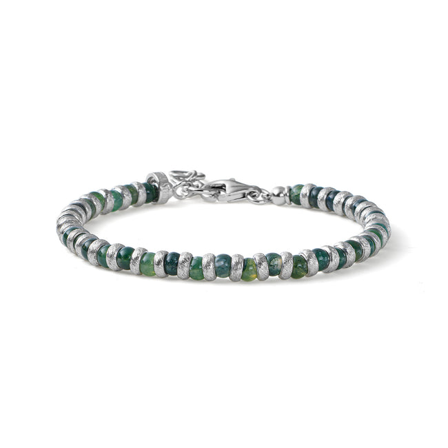 MARIA CRISTINA STERLING | BRACCIALE UOMO SNAKE CLASSIC STYLE AGATA MUSCHIATA E ARGENTO | G4376