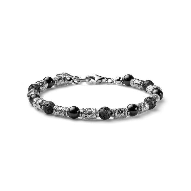 MARIA CRISTINA STERLING | BRACCIALE UOMO COLLEZIONE SIENA ARGENTO PERLE DI LAVA E AGATA NERA | G4545