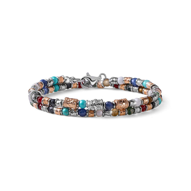 MARIA CRISTINA STERLING | BRACCIALE UOMO COLLEZIONE SIENA ARGENTO E MIX PIETRE DUE GIRI | G4022