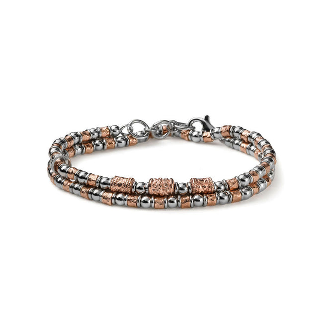 MARIA CRISTINA STERLING | BRACCIALE UOMO COLLEZIONE SIENA LUXURY DUE GIRI PEPITE ARGENTO ROSA E SFERE ARGENTO | G4005