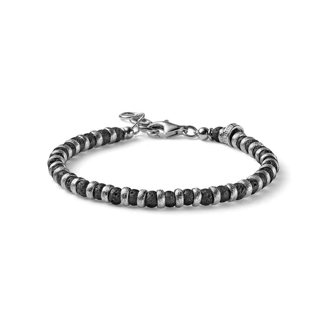 MARIA CRISTINA STERLING | BRACCIALE UOMO SNAKE CLASSIC STYLE CERCHI ARGENTO E PERLE DI LAVA | G2885