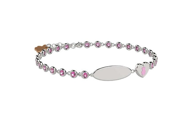 NANAN | Bracciale Tennis in Argento 925 con pietre rosa e targhetta incidibile | NAN0512