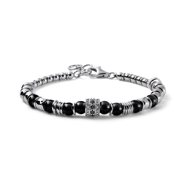 MARIA CRISTINA STERLING | BRACCIALE UOMO CUE AGATA NERA ARGENTO E CRISTALLI NERI | G4141