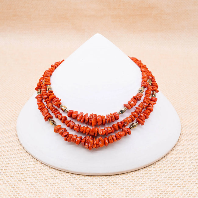 GEMMARIUM | Collana UNICA in Corallo Rosso, Pirite | CORCOLL060/3F