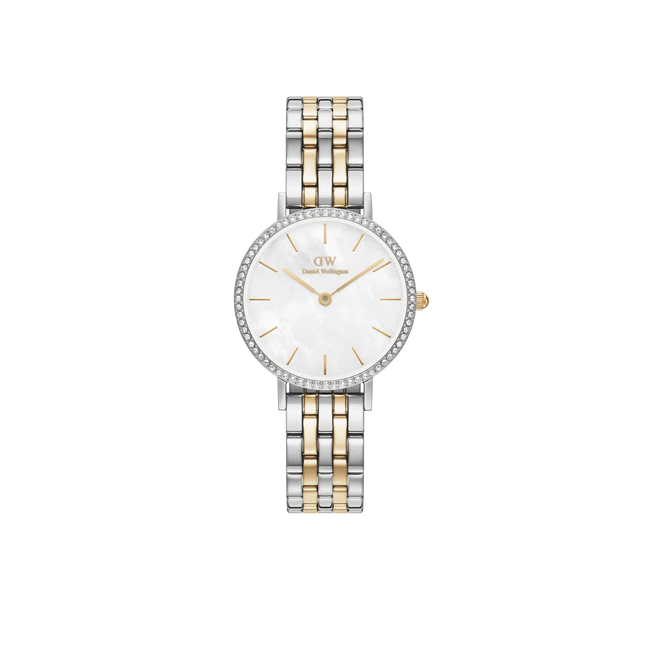 DANIEL WELLINGTON | PETITE LUMINE BEZEL 5-LINK TWO-TONE MOP Silver 28mm | DW00100665