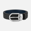 MONTBLANC | CINTURA REVERSIBILE IN PELLE NERA/BLU 30 MM CON FIBBIA A FERRO DI CAVALLO | MB128756