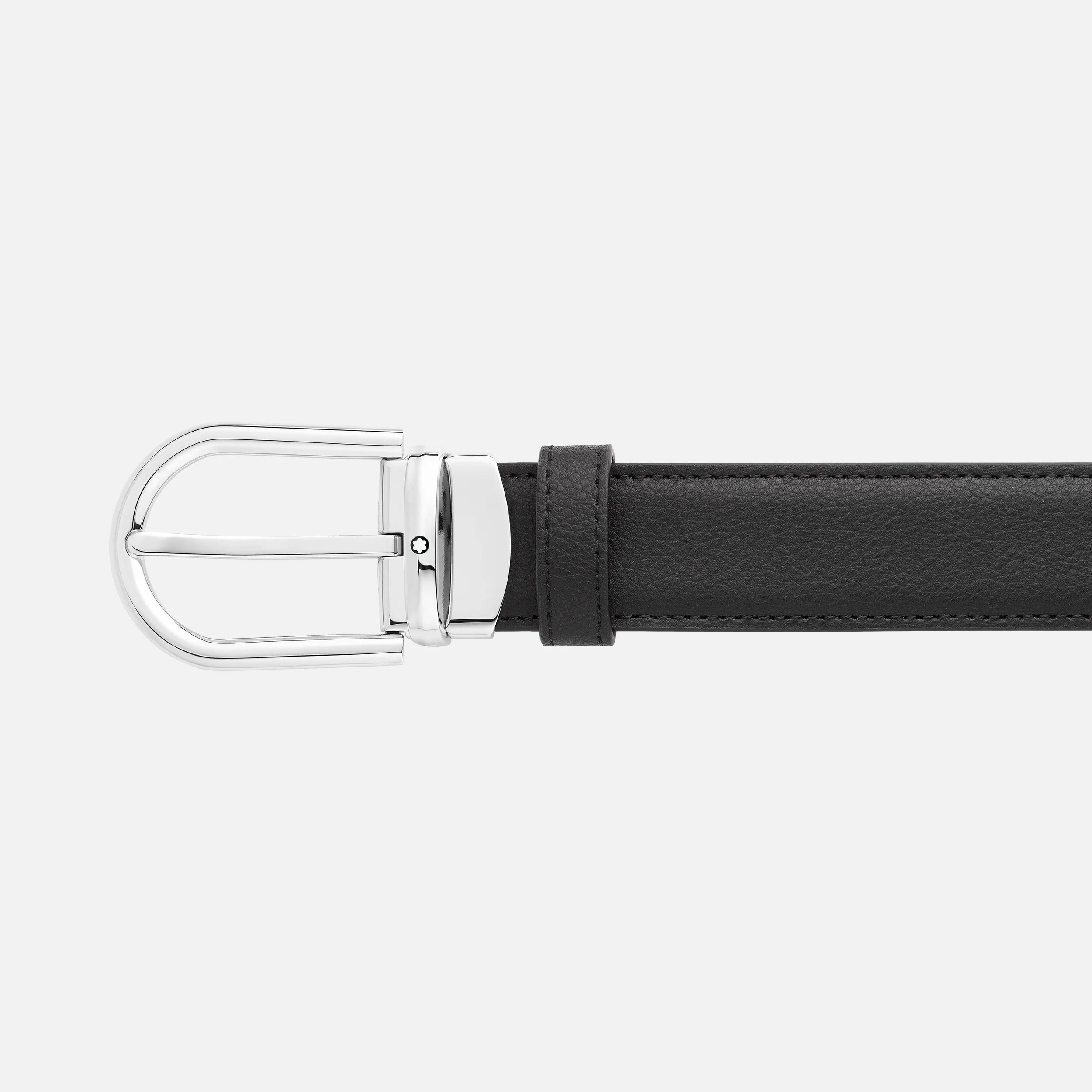 MONTBLANC | CINTURA REVERSIBILE IN PELLE NERA/BLU 30 MM CON FIBBIA A FERRO DI CAVALLO | MB128756