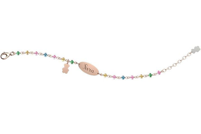 NANAN | Bracciale Rose Gold con Cuore Targhetta e Sfere Colorate | NAN0241